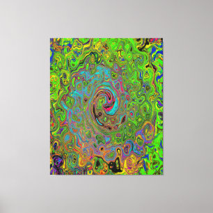 Toile Super Abstrait Retro Lime Green et Blue Swirl