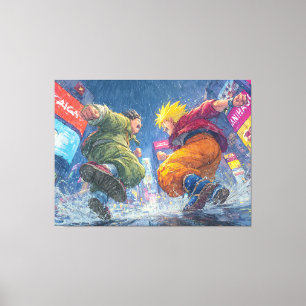 Toile Super Saiyan Goku Combat Épique sous la Pluie