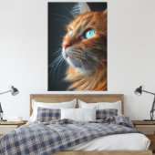 Toile Superbe Chat Roux Fluffy de Profil - Yeux Bleus (Insitu(Chambre))