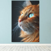 Toile Superbe Chat Roux Fluffy de Profil - Yeux Bleus (Insitu (Plancher de Bois))