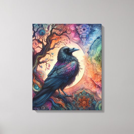 Toile Superbe Crow Tree of Life Mandala Pagan Gothique (Recto)