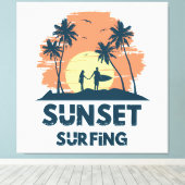 Toile Surf - Surf au coucher du soleil (Insitu (Plancher de Bois))