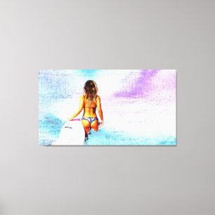 TOILE SURFER GIRL BEACH BIKINI CANVAS ART IMPRIMER