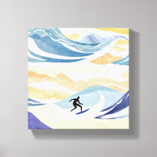 Toile Surfer la Vague Océan Aquarelle Contemporain
