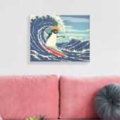 Toile Surfing penguin Ukiyo-e style "Ride the Wave" (Insitu(Salon))
