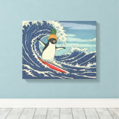 Toile Surfing penguin Ukiyo-e style "Ride the Wave" (Insitu (Plancher de Bois))