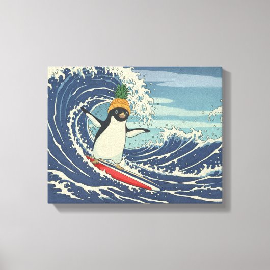 Toile Surfing penguin Ukiyo-e style "Ride the Wave" (Recto)