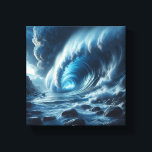 Toile Surreal Blue Ocean Vortex - Majestic Tidal Wave<br><div class="desc">A stunningly dramatic digital landscape featuring a massive, swirling blue ocean vortex breaking over a dark, rocky shoreline. The intense turquoise depth of the wave contrast with the heavy, stormy clouds, creating a sense of epic scale and natural power. Perfect for statement wall art, cinematic home decor, or as a...</div>