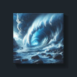 Toile Surreal Blue Ocean Vortex - Majestic Tidal Wave<br><div class="desc">A stunningly dramatic digital landscape featuring a massive, swirling blue ocean vortex breaking over a dark, rocky shoreline. The intense turquoise depth of the wave contrast with the heavy, stormy clouds, creating a sense of epic scale and natural power. Perfect for statement wall art, cinematic home decor, or as a...</div>