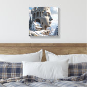 Toile Surreal Castle Face dans les montagnes neigeuses - (Insitu(Chambre))