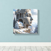 Toile Surreal Castle Face dans les montagnes neigeuses - (Insitu (Plancher de Bois))