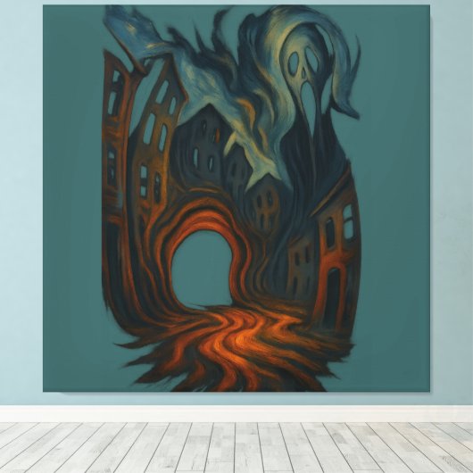 Toile Surreal Dark Cityscape Art Ghostly Figure Painting (Insitu (Plancher de Bois))
