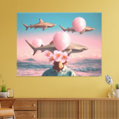 Toile Surreal Dreamscape with Sharks and Balloons (Insitu(Salon))