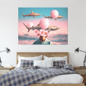 Toile Surreal Dreamscape with Sharks and Balloons (Insitu(Chambre))