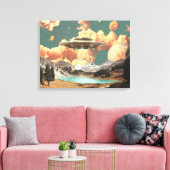 Toile Surreal UFO Above Mountain Lake with Planets (Insitu(Salon))