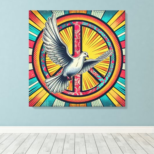 Toile Symbole Boho Retro Dove and Peace (Insitu (Plancher de Bois))