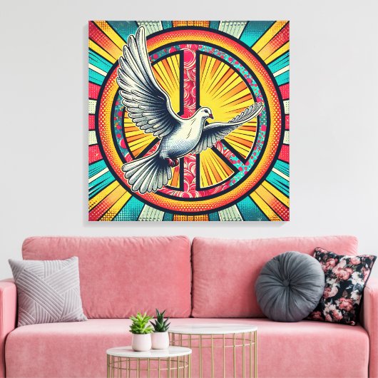 Toile Symbole Boho Retro Dove and Peace (Insitu(Salon))