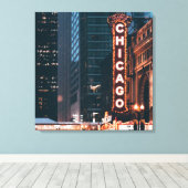 Toile SYMBOLE Chicago Illinois Neon Nuit (Insitu (Plancher de Bois))