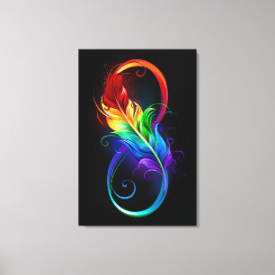 Toile Symbole d'infini avec plume arc-en-ciel