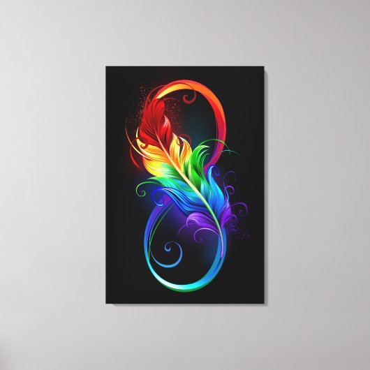 Toile Symbole d'infini avec plume arc-en-ciel (Recto)