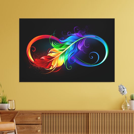 Toile Symbole d'infini avec plume arc-en-ciel (Insitu(Salon))