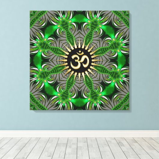 Toile Symbole vert Om Or Mandala (Insitu (Plancher de Bois))