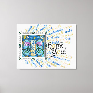Toile T est pour Merci Canvas Print - Bleu & Or