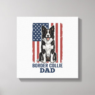 Toile T-shirt vintage chien patriote papa Border Collie