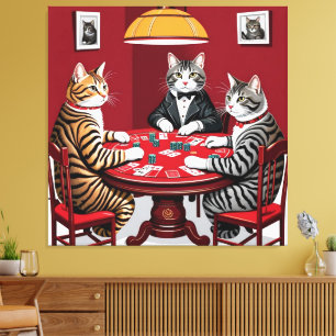Toile Tabby Cats Jouer Au Poker