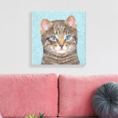 Toile Tabby Gris Peinture Chat - Cute Original Art Chat (Insitu(Salon))