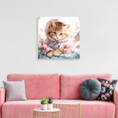 Toile Tabby Kitten Brown Habillé De Rose Dans Une Fenêtr (Insitu(Salon))