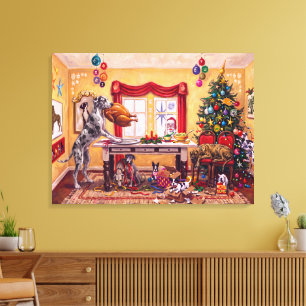 Toile Table de Noël et grands danois