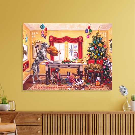 Toile Table de Noël et grands danois (Insitu(Salon))