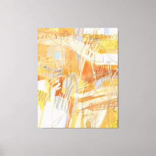 Toile Tableau Abstrait Jaune Orange
