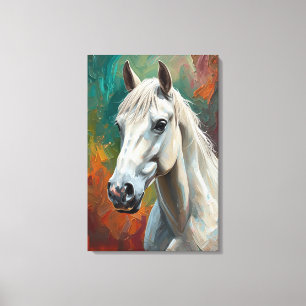 Toile Tableau Artistique Cheval Blanc Portrait Vibrant H