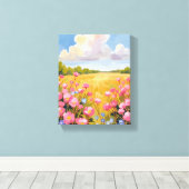 Toile Tableau de paysage de champ de fleurs roses (Insitu (Plancher de Bois))
