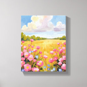 Toile Tableau de paysage de champ de fleurs roses