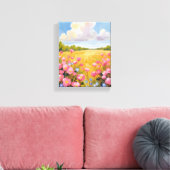 Toile Tableau de paysage de champ de fleurs roses (Insitu(Salon))