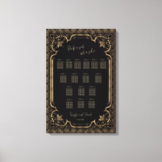 Toile Tableau de placement de mariage Glam Or Noir (Recto)
