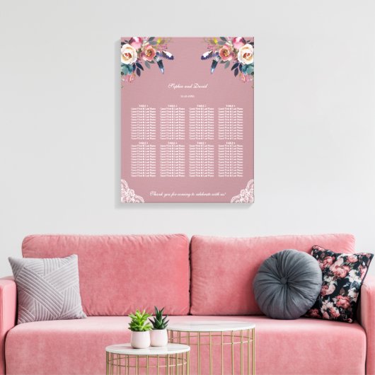Toile Tableau de sièges à Mariage floral bleu Dusty Rose (Insitu(Salon))