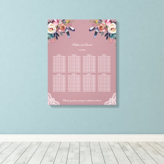 Toile Tableau de sièges à Mariage floral bleu Dusty Rose (Insitu (Plancher de Bois))