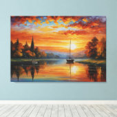 Toile tableau d'un coucher de soleil sur un lac (Insitu (Plancher de Bois))