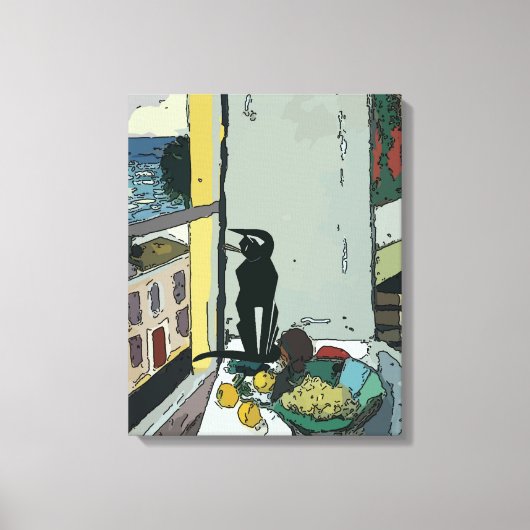 Toile Tableau par fenêtre avec chat noir (Recto)