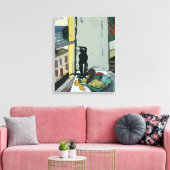 Toile Tableau par fenêtre avec chat noir (Insitu(Salon))
