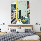 Toile Tableau par fenêtre avec chat noir (Insitu(Chambre))