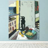 Toile Tableau par fenêtre avec chat noir (Insitu (Plancher de Bois))