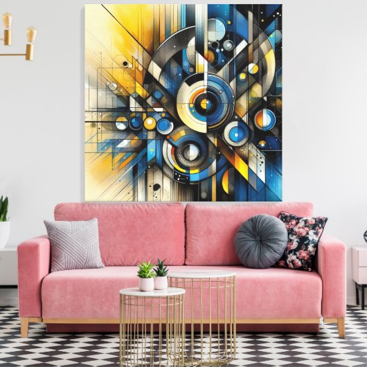 Toile Tableaux Abstraits en bleu, jaune, noir (Insitu(Salon))