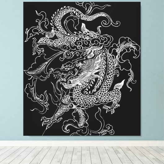 Toile Tableaux Dragon noir et blanc (Insitu (Plancher de Bois))