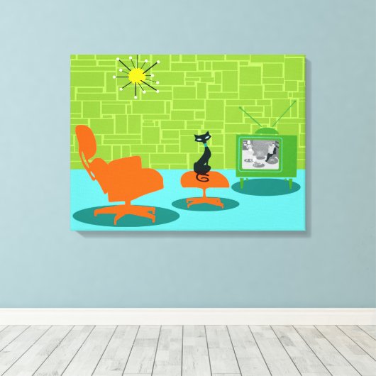 Toile Tableaux étirés Kitty de l'âge de l'espace rétro (Insitu (Plancher de Bois))