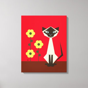 Toile Tableaux Fleur Abstraite et Chat Siamese